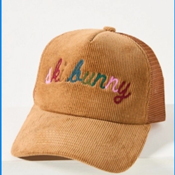 ANTHROPOLOGIE WESTERN SKI BUNNY CORDUROY TRUCKER HAT NWT - Picture 1 of 1